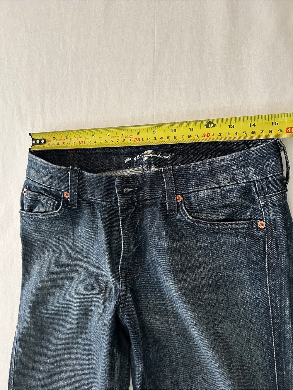 7 for all mankind Women's Dark Wash Flare Jeans - Classic Blue Denim - Picture 7 of 8